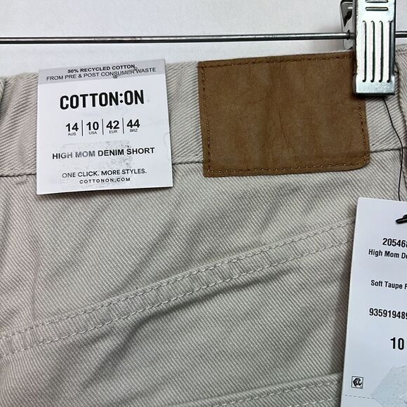 Cotton:On High Mom Denim shorts in soft taupe size 14 NWT - Picture 5 of 12
